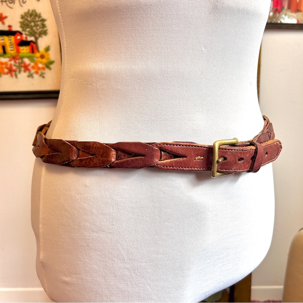 Vintage Polo Ralph Lauren Braided Leather Belt 80s/90s Brass Buckle